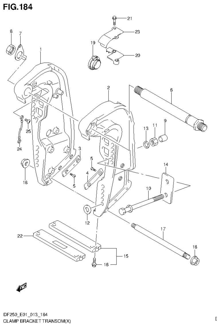 Suzuki DF200T, DF200Z, DF225T, DF225Z, DF250T, DF250Z CLAMP BRACKET TRANSOM(X) (DF200Z E40) parts diagram